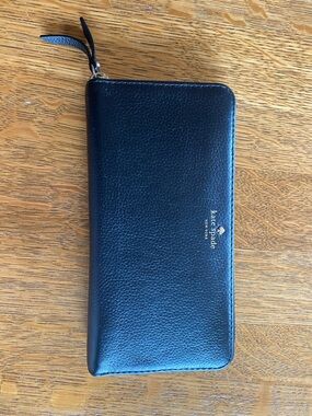kate spade Black Pebbled Leather Zip Around Wallet